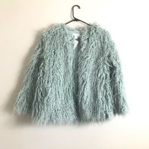 NWT H&M Shaggy Faux Fur Coat - Pale Blue - Small